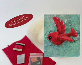 DIY Cardinal Materials Kit, Cardinal Ornament Felted Wool Materials Kit