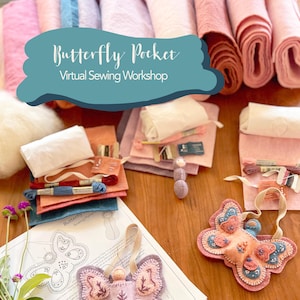 Puede incluir: Un kit de manualidades para hacer un bolsillo de mariposa de fieltro. El kit incluye piezas de fieltro en rosa, morado y naranja, hilo de bordar y un patrón. El kit también incluye una pequeña muñeca de fieltro y una oruga de fieltro.