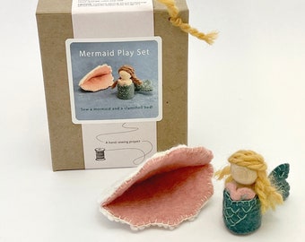 DIY Mermaid Peg Doll and Felt Clamshell Bed Sewing Kit, DIY Mermaid Toy, Mermaid Sewing Pattern, Waldorf Toy Kit