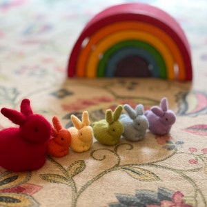 Set of Rainbow Bunnies, Mama and Baby Rabbit Stuffed Animals, Waldorf Rabbit Toys, Rabbit Plushies, Bunny Stuffies image 2