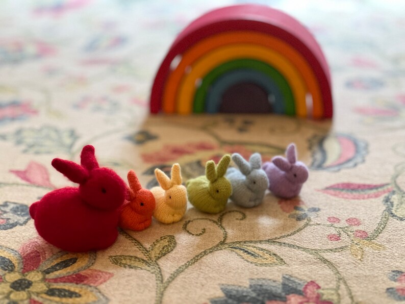 Set of Rainbow Bunnies, Mama and Baby Rabbit Stuffed Animals, Waldorf Rabbit Toys, Rabbit Plushies, Bunny Stuffies image 2