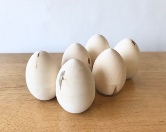 6 Hollow Wooden Easter Eggs *Seconds*, Set of 6 Natural Wooden Eggs, 6 Unfinished Wooden Fillable Eggs