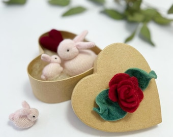 CUSTOM Large Mother’s Day Floral Gift Box with Cashmere Bunny, Baby Bunny, and Felt Heart