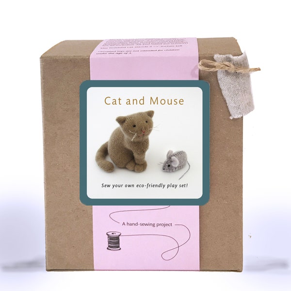 DIY Cat and Mouse Sewing Kit, Complete Sewing Kit for Cashmere Cat and Felt Mouse, Make Your Own Cat Stuffed Animal