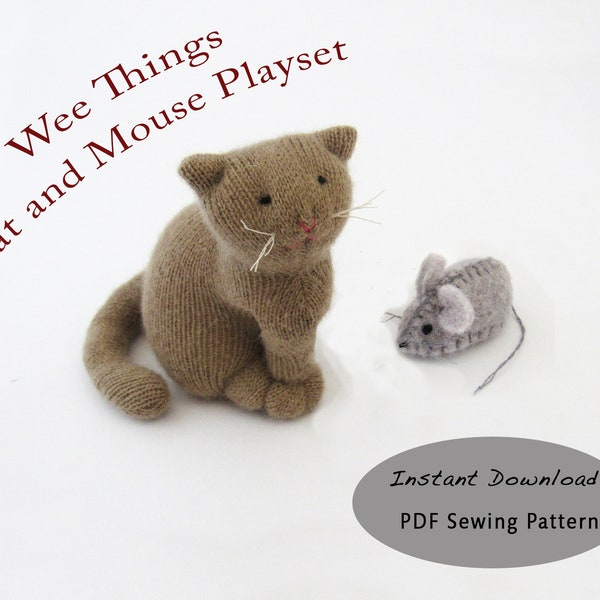 PDF Sewing Pattern for Cat and Mouse Stuffed Animals, Felt Mouse Sewing Pattern, Cat Sewing Pattern