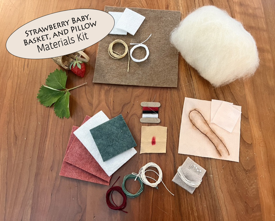Materials Kit for Strawberry Baby Waldorf Doll with Basket and Pillow (pattern sold separately)