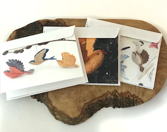 Bird Lovers Greeting Card Set, Four Blank Bird Cards, Felt Bird Artwork