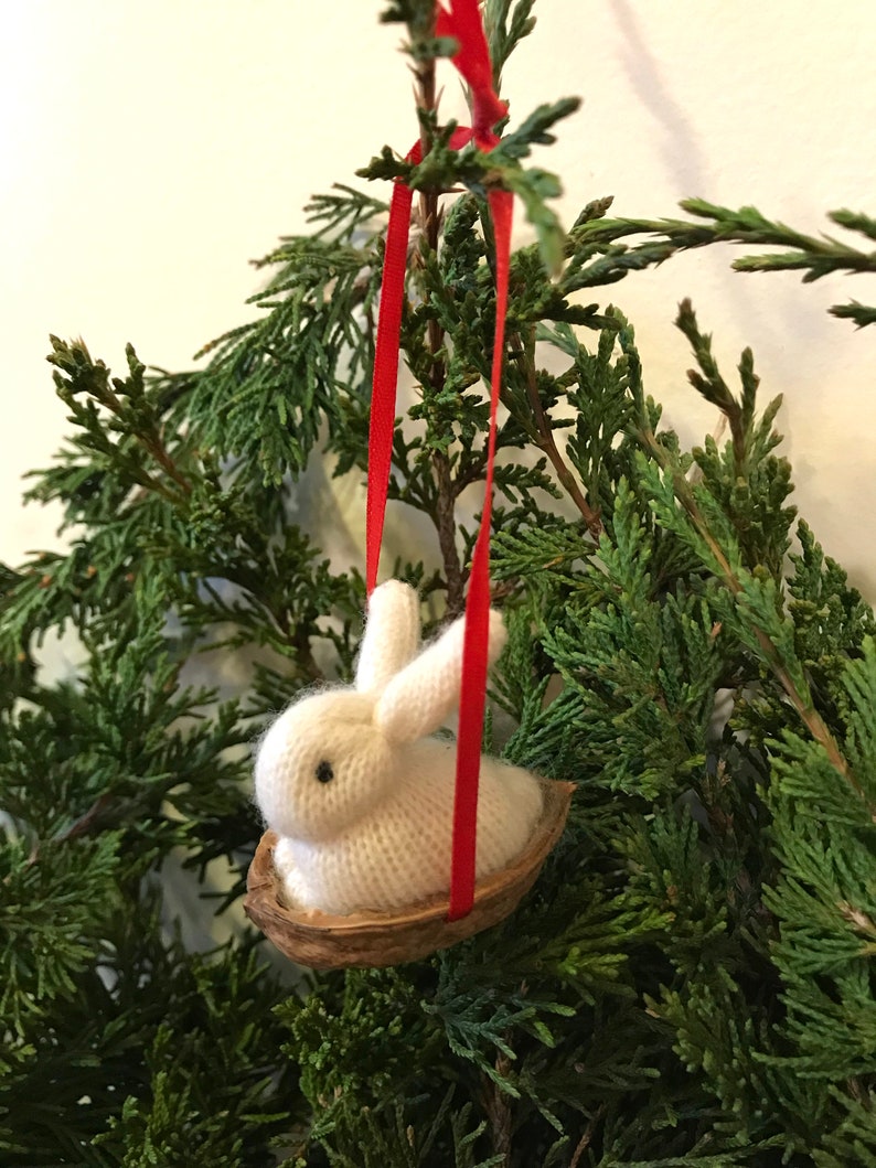 Miniature Rabbit Walnut Shell Easter Ornament, Hanging Bunny Ornament, Rabbit Christmas Ornament image 9