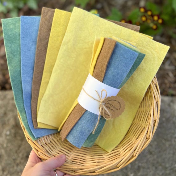 Plant-Dyed Wool Felt Bundle, Summer Sunflower Palette with 5 colors, Hand-dyed felt