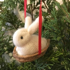 Miniature Rabbit Walnut Shell Easter Ornament, Hanging Bunny Ornament, Rabbit Christmas Ornament image 5