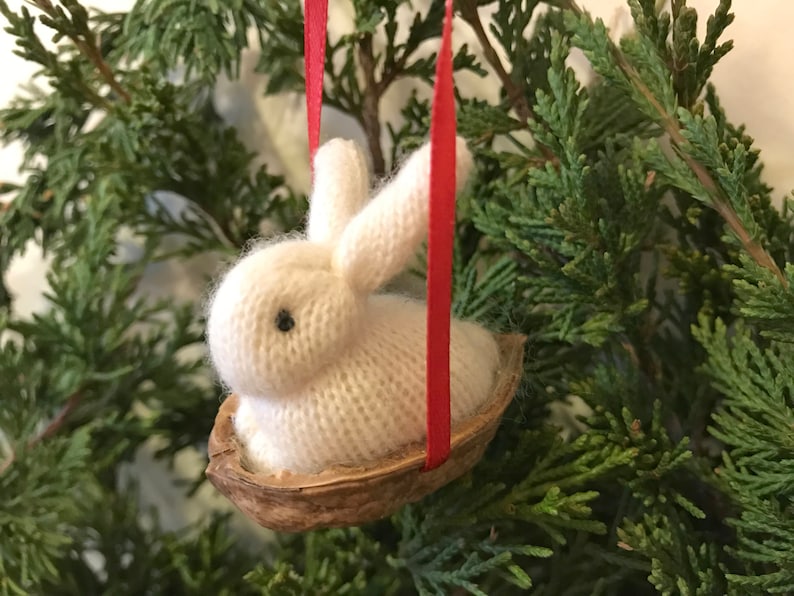 Miniature Rabbit Walnut Shell Easter Ornament, Hanging Bunny Ornament, Rabbit Christmas Ornament image 5