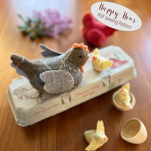 PDF Pattern for Happy Hens, Upcycled Sweater Chicken Sewing Pattern, Chicken Plushie Pattern