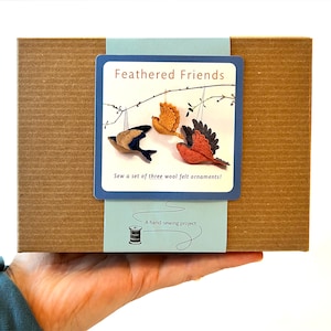 Feathered Friends Bird Sewing Kit, Set of 3 Felt Bird Ornaments, Bird Christmas Ornament DIY Box