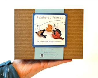 DIY Feathered Friends Bird Sewing Kit with free shipping, Set of 3 Felt Bird Ornaments, Bird Christmas Ornament DIY Box