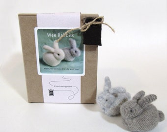 DIY Rabbit Sewing Kit, Complete Sewing Kit for 2 Cashmere Rabbits, Make Your Own Bunny Stuffed Animal