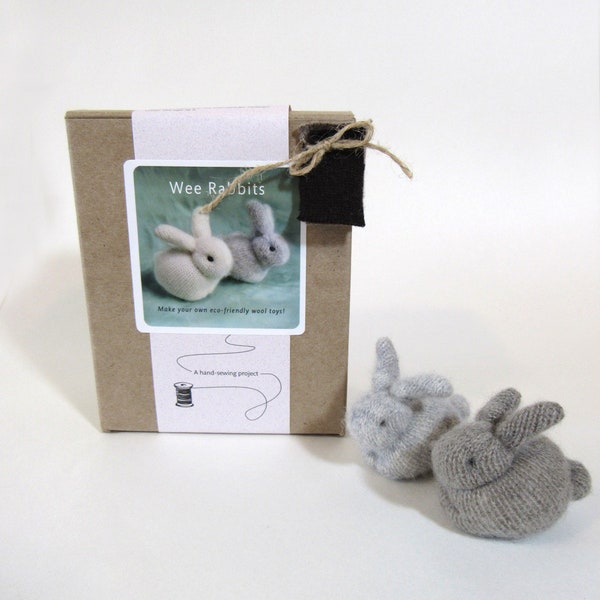 DIY Rabbit Sewing Kit, Complete Sewing Kit for 2 Cashmere Rabbits, Make Your Own Bunny Stuffed Animal