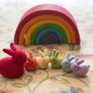 Set of Rainbow Bunnies, Mama and Baby Rabbit Stuffed Animals, Waldorf Rabbit Toys, Rabbit Plushies, Bunny Stuffies image 1