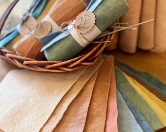Plant-Dyed Wool Felt Bundle, Warm Pastel Palette with 5 colors, Hand-dyed felt