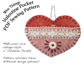 PDF Sewing Pattern for Felt Valentine, Valentine Pocket Sewing Pattern, Waldorf Handwork Pattern, Instant Download PDF Pattern