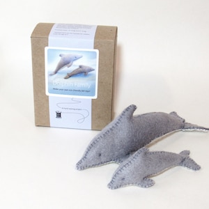 DIY Dolphin Family Sewing Kit, Complete Sewing Kit for Dolphin Stuffed Animals, Make Your Own Felt Dolphin Family image 1