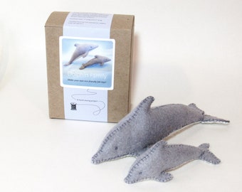 DIY Dolphin Family Sewing Kit, Complete Sewing Kit for Dolphin Stuffed Animals, Make Your Own Felt Dolphin Family