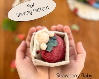 Strawberry Baby Waldorf Doll with Basket and Pillow Felt Sewing Pattern (PDF Pattern) Digital Download