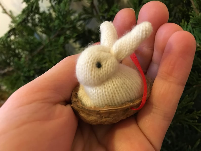 Miniature Rabbit Walnut Shell Easter Ornament, Hanging Bunny Ornament, Rabbit Christmas Ornament image 7