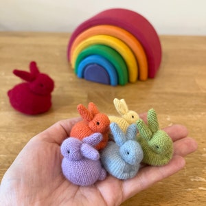 Set of Rainbow Bunnies, Mama and Baby Rabbit Stuffed Animals, Waldorf Rabbit Toys, Rabbit Plushies, Bunny Stuffies image 3