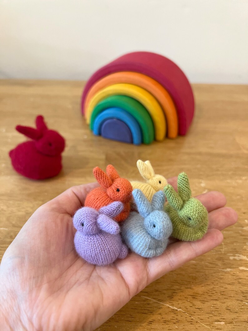 Set of Rainbow Bunnies, Mama and Baby Rabbit Stuffed Animals, Waldorf Rabbit Toys, Rabbit Plushies, Bunny Stuffies image 3