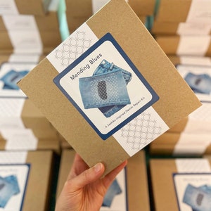 DIY Mending Blues Sashiko Sewing Kit with free shipping, Sashiko Embroidery Kit, Blue Jean Mending Kit, Denim Repair Kit