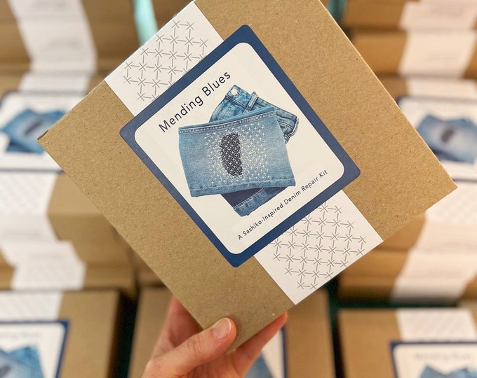 DIY Sashiko Mending Kit: Indigo Denim Repair, Mending Blues Beginner Sewing