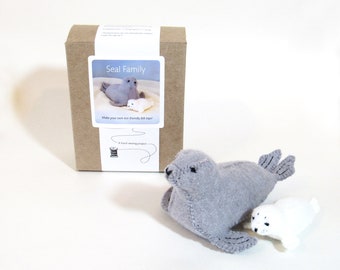 DIY Seal Sewing Kit, Complete Sewing Kit for Seal Stuffed Animals, Make Your Own Felt Seal Family