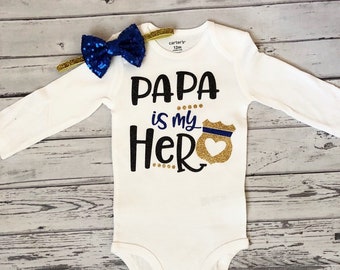 Papa is My Hero Shirt, Papa is my Hero Bodysuit, Blaue Linie Familie, Polizist Opa, Papa Polizei, Opas Mädchen, Ordnungshüter, blau
