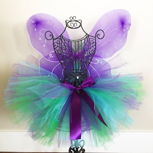 Fairy Set, Fairy Tutu, Fairy Wings, Butterfly Wings, Birthday Fairy Set, Baby Tutu, Toddler, Purple and Green Tutu, Mermaid Fairy Wing Set