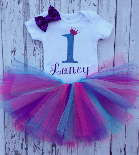 Girls 1st Birthday Outfit Pink Purple and Blue Tutu Rainbow First Birthday Outfit Baby Girl Bubble Guppies Tutu Blue Tutu Pink Tutu Aqua