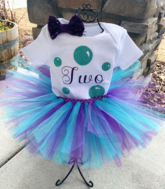 2nd Birthday Bubble Guppies Tutu Outfit Second Birthday Under the Sea Shirt Bubble Bodysuit Bubble Guppies Aqua and Purple Tutu Photo Prop