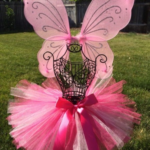Pink Tutu with Pink Butterfly Wings Fairy Outfit Fairy Tutu Fairy Wings Butterfly Wings 1st Birthday Fairy Set 2nd Birthday Outfit Baby Tutu