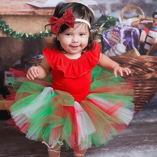 Tutú de Navidad, Tutú de vacaciones, Tutú verde y rojo, Tutú de brillo de vacaciones, Tutú de bebé, Tutú infantil, Tutú de niño pequeño, Tutú de recién nacido, Foto Prop