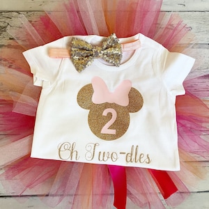 Oh Twodles Pink and Gold Minnie Mouse Outfit 2nd Birthday Minnie Mouse Outfit Pink and Gold Minnie Birthday Outfit Pink and Gold 2nd Birthda