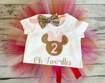 Oh Twodles Pink and Gold Minnie Mouse Outfit 2nd Birthday Minnie Mouse Outfit Pink and Gold Minnie Birthday Outfit Pink and Gold 2nd Birthda