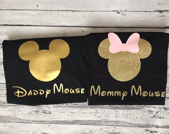 Pink and Gold Minnie and Mickey Mommy and Daddy Shirts Daddy Minnie Mouse and Mommy Minnie Mouse Shirts Disney Trip 2025 Mom Disney Shirts