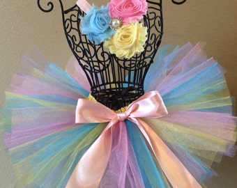 Easter Tutu Set, Colorful Tutu, Baby Tutu, Pastel Flower Headband, Infant Tutu, Toddler Tutu, Newborn Tutu, Tutu Set, READY TO SHIP, Prop