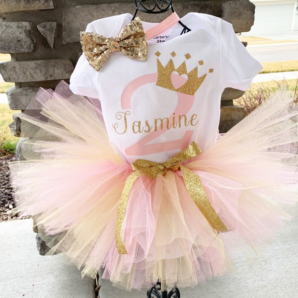 Personalized Princess Pink and Gold 2nd Birthday Outfit Pink and Gold Birthday Outfit Pink Gold 2nd Birthday Shirt Princess Second Birthday
