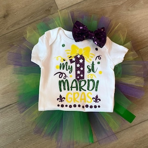 Baby Girl My 1st Mardi Gras Day Outfit Mardi Gras Tutu Mardi Gras Outfit Mardi Gras Bodysuit My First Mardi Gras Outfit purple green Tutu
