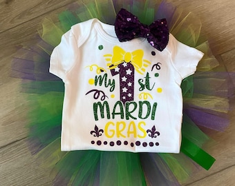 Baby Girl My 1st Mardi Gras Day Outfit Mardi Gras Tutu Mardi Gras Outfit Mardi Gras Bodysuit My First Mardi Gras Outfit purple green Tutu