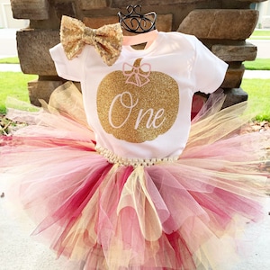 Pink and Gold Maroon Pumpkin First Birthday Outfit October 1st Birthday Outfit Pumpkin Theme 1st Birthday Bodysuit Cake Smash Outfit