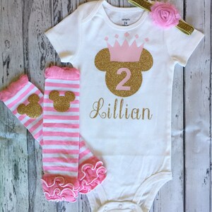 Pink and Gold Personalized Minnie Mouse 2nd Birthday Shirt, Minnie Mouse 2nd Birthday Outfit, Pink & Gold Minnie Birthday, Pink Legwarmers