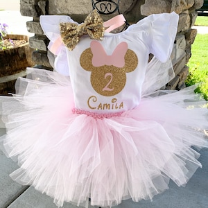 Personalized Pink and Gold Minnie Mouse Outfit 2nd Birthday Minnie Leotard Pink and Gold Minnie Birthday Outfit Pink and Gold 2nd Birthday