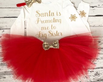Santa is Promoting Me To Big Sister Outfit Pregnancy Announcement Big Sister Pregnancy Announcement Big Sister Present Big Sister Shirt Tutu