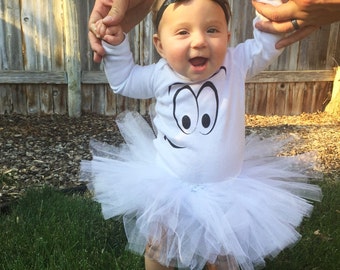 Ghost Baby Girl Tutu Set 1st Halloween Tutu Outfit white Ghost Tutu Happy Ghost bodysuit Newborn Halloween Tutu Set Baby Tutu Toddler Tutu